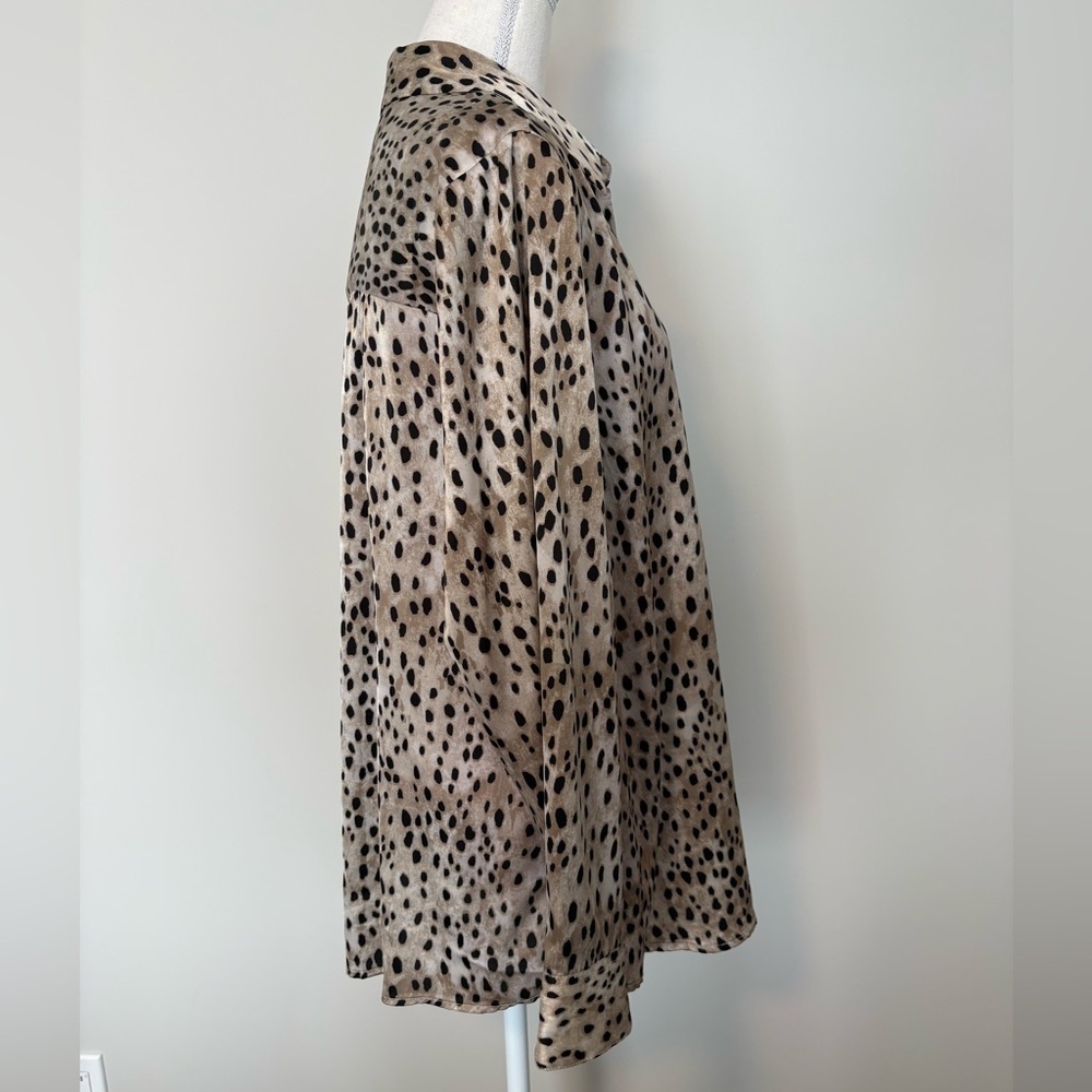 Laura Plus Animal Print Satin Button Up Blouse 1X - Picture 5 of 15